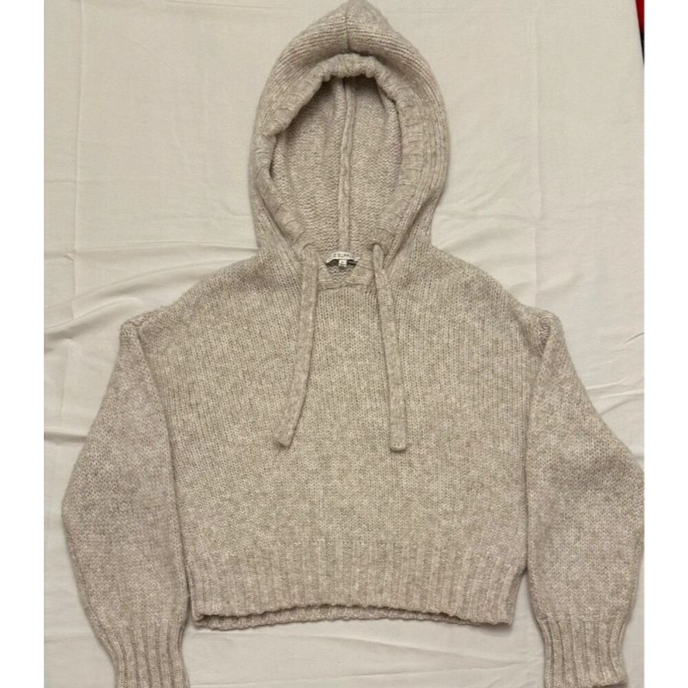Z Supply Oatmeal Knit Cropped Hoodie Sweater Cream Beige Small